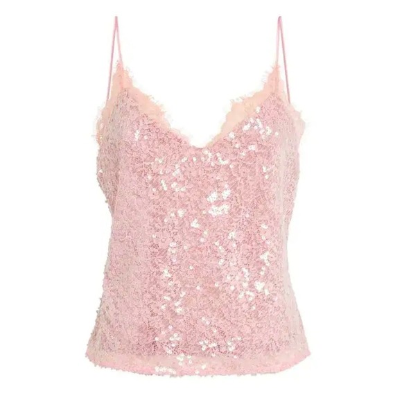 STAUD Tops - STAUD Kezia Top Cherry Blossom Pink Lace Sequin Cami 633-3744-CHB